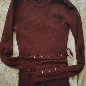 Hooked Up by IOT Deep Red Ribbed Sweater